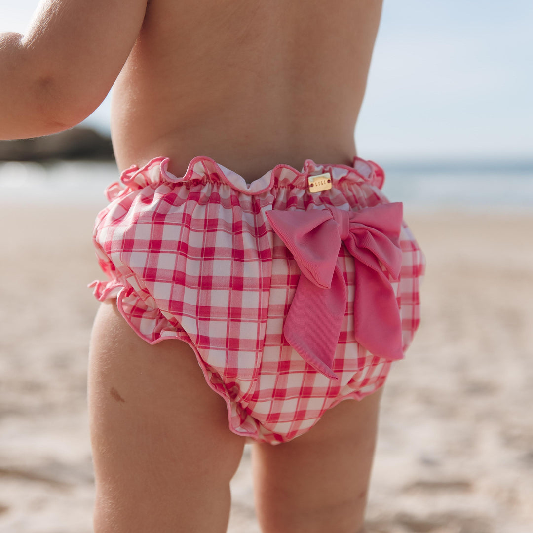 Tapa Fralda em Renda Jeans com detalhe de lacinho no bum bum