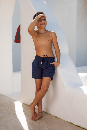 Bermuda de Praia Infantil Masculina Idade 12 anos Azul Marinho Liso da Lili Sampedro