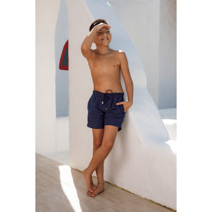 Bermuda de Praia Infantil Masculina Idade 12 anos Azul Marinho Liso da Lili Sampedro