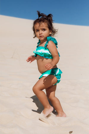 Biquíninho com babadinhos infantil feminino da Lili Sampedro na cor Tie Dye Verde