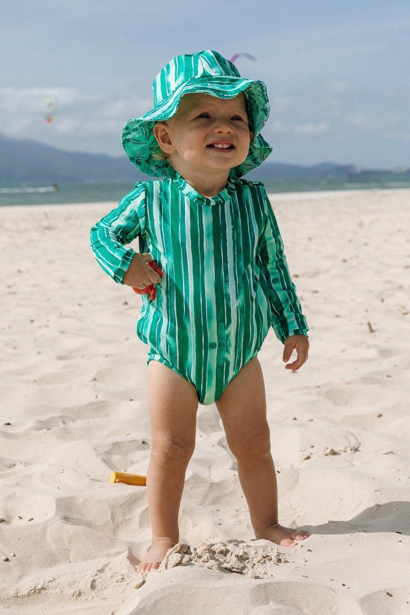 Body de Praia Infantil Proteção UV Listras Verdes - Lili Sampedro