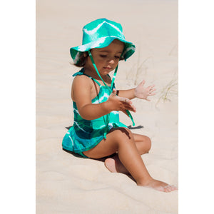 Maiozinho infantil feminino tie dye verde e branco com babadinho e lacinhos da Lili Sampedro