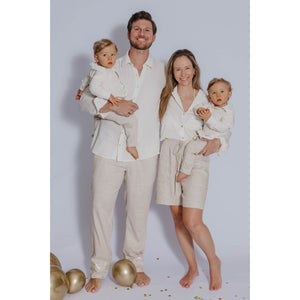 Família combinando com camisa de linho da Lili Sampedro