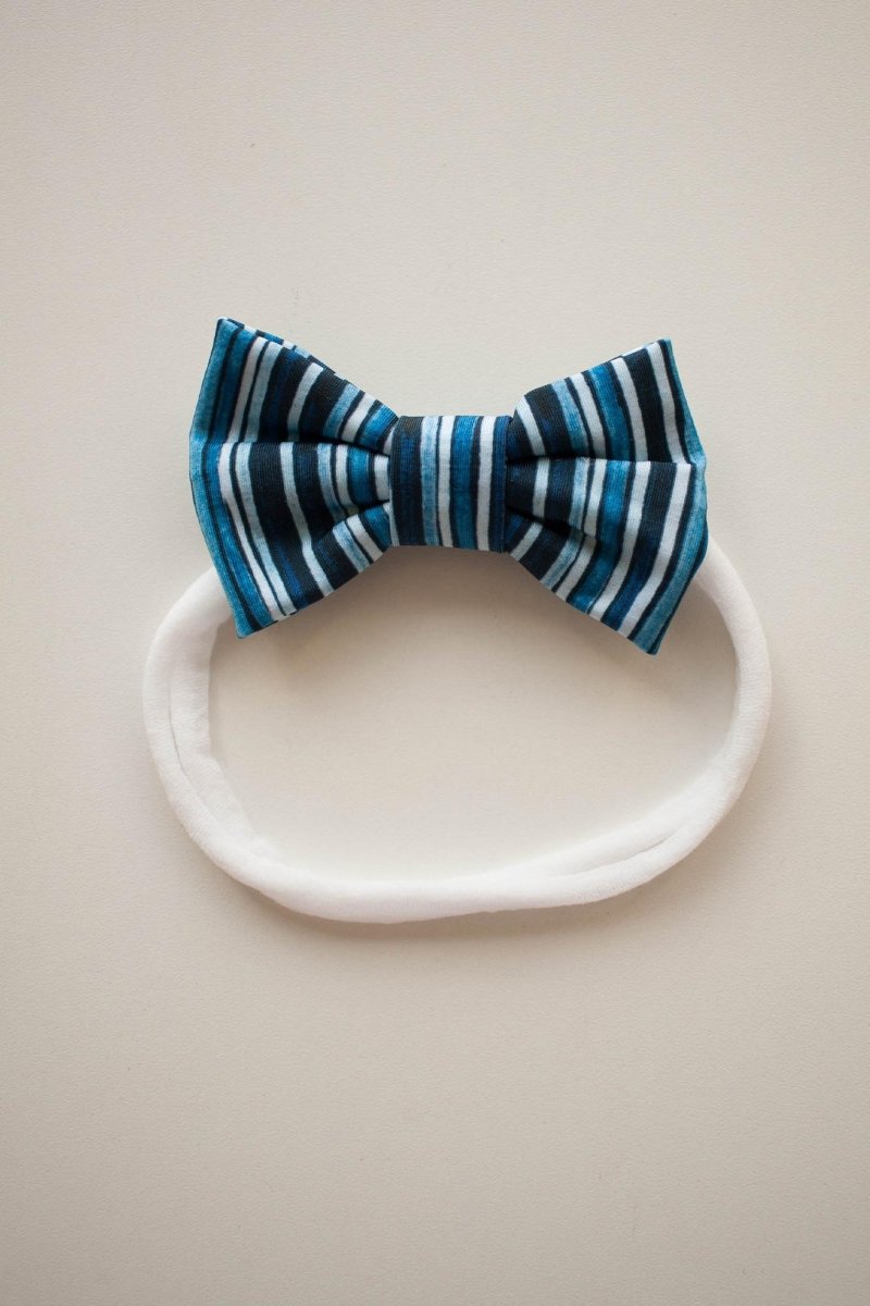 Lacinho de cabeça com faixa em estampas Listras Azul Marinho