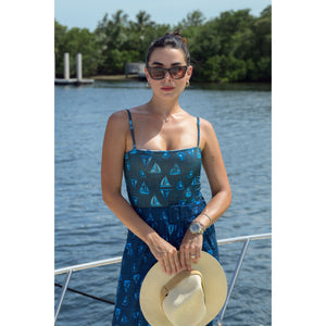 Maio Dupla Face na Estampa Azul Marinho Barcos da Collab Nautica Charada Conceito e Lili Sampedro