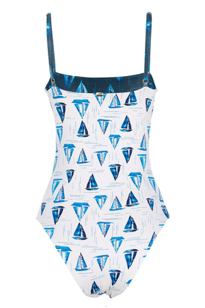 Maio de Praia Andressa da Collab Nautica da Charada Conceito e Lili Sampedro Dupla Face com Azul Marinho e Off-White