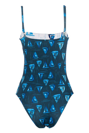 Maio de Praia Andressa da Collab Nautica da Charada Conceito e Lili Sampedro Dupla Face com Azul Marinho e Off-White