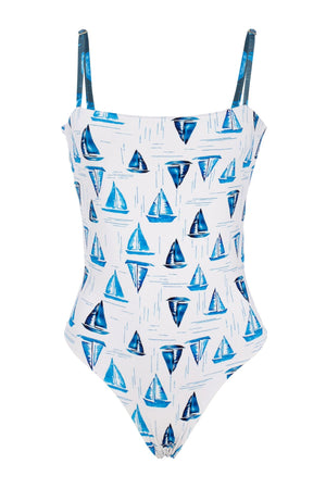 Maio de Praia Andressa da Collab Nautica da Charada Conceito e Lili Sampedro Dupla Face com Azul Marinho e Off-White
