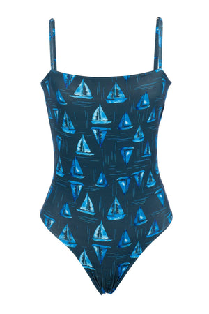 Maio de Praia Andressa da Collab Nautica da Charada Conceito e Lili Sampedro Dupla Face com Azul Marinho e Off-White