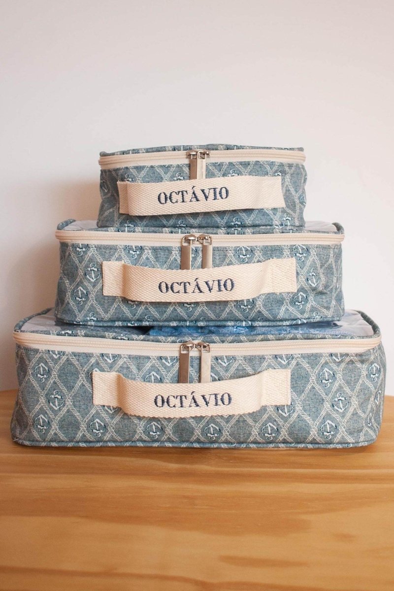 Organizadores de mala de viagem na estampa âncora personalizados