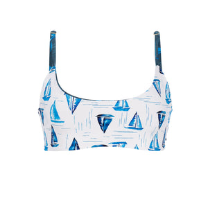 Top de Biquíni Andressa da Collab Nautica da Charada Conceito e Lili Sampedro Dupla Face com Azul Marinho e Off-White