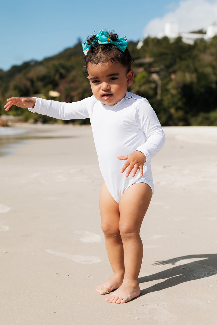 Body de Praia Infantil Manga Longa Proteção UV Branco
