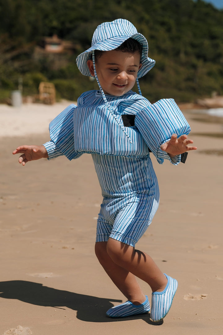 Boia Colete Salva-Vidas Infantil Listras Azul Claro