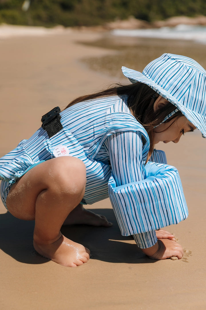 Boia Colete Salva-Vidas Infantil Listras Azul Claro
