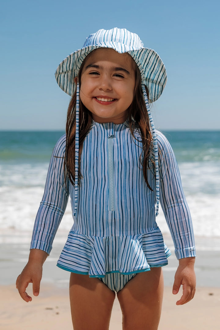 Chapéu de Praia Infantil com Proteção UV Listras Azul Claro