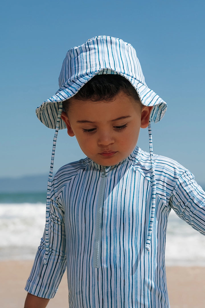 Chapéu de Praia Infantil com Proteção UV Listras Azul Claro