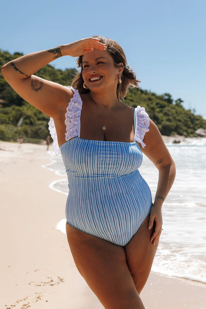 Maiô Chloe Listras Azul Claro