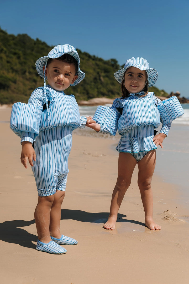 Boia Colete Salva-Vidas Infantil Listras Azul Claro