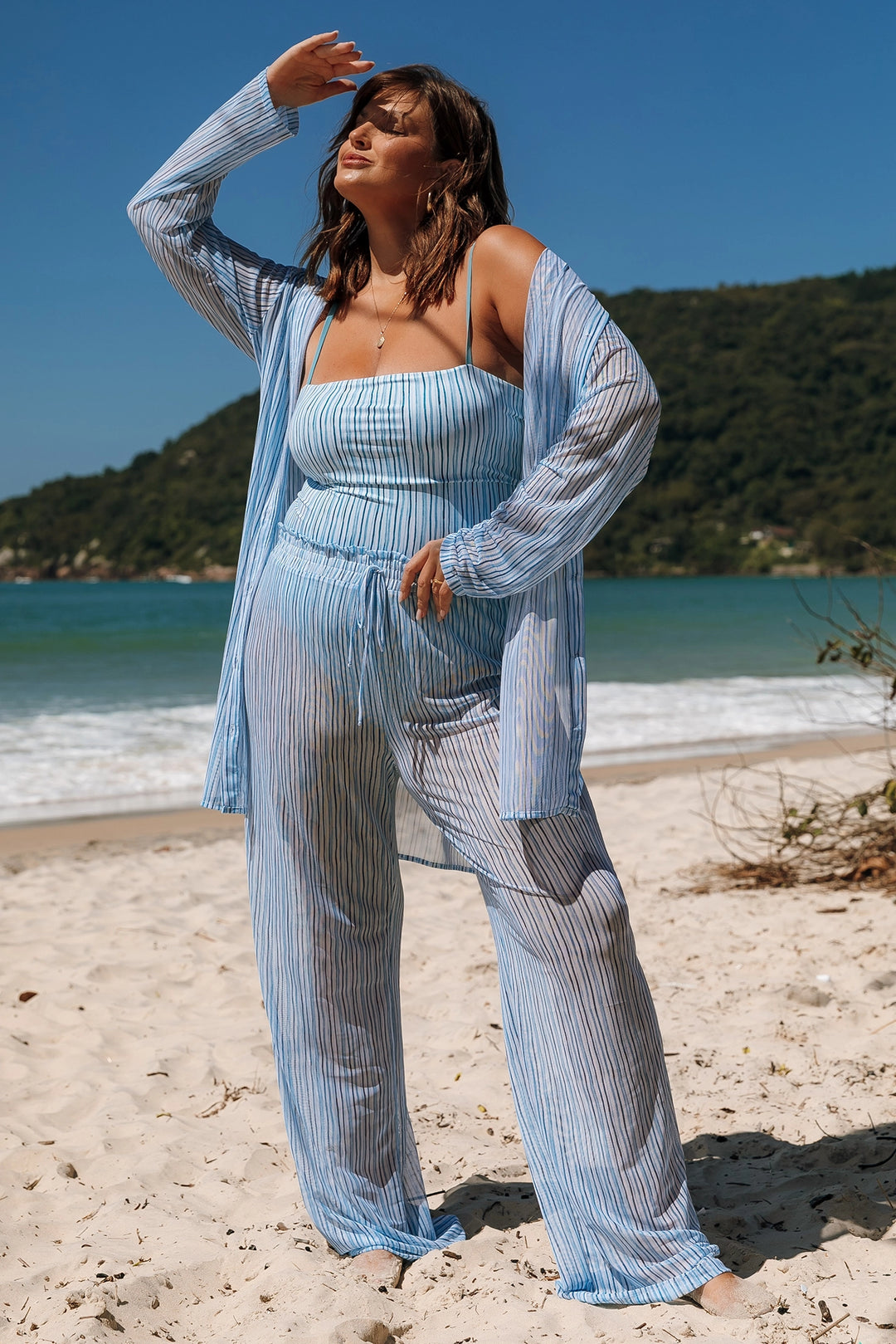 Calça Daniella Listras Azul Claro