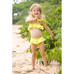 Biquíni Infantil com Babadinhos Amarelo Neon com Lycra de Textura da Lili Sampedro