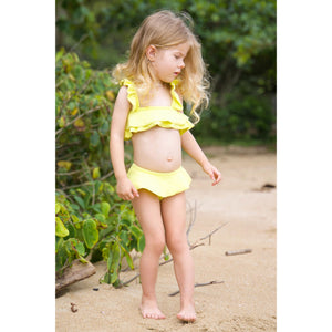 Biquíni Infantil com Babadinhos Amarelo Neon com Lycra de Textura da Lili Sampedro