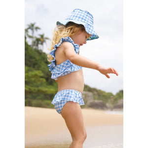 Biquíni de Praia Infantil Feminino de 1 a 8 anos Estampado Vichy Xadrez Azul e Branco da Lili Sampedro Moda Praia