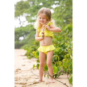 Biquíni Infantil com Babadinhos Amarelo Neon com Lycra de Textura da Lili Sampedro