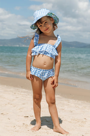 Biquíni de Praia Infantil Feminino de 1 a 8 anos Estampado Vichy Xadrez Azul e Branco da Lili Sampedro Moda Praia