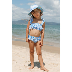 Biquíni de Praia Infantil Feminino de 1 a 8 anos Estampado Vichy Xadrez Azul e Branco da Lili Sampedro Moda Praia