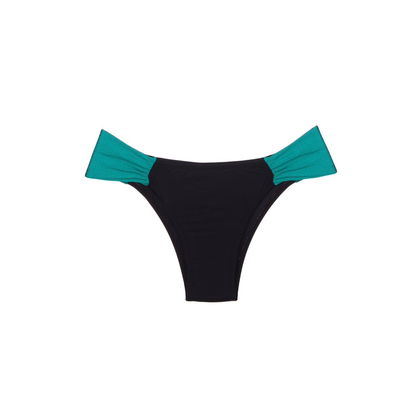 Calcinha de Biquíni Drapeada, Aviva, Bi-Color Preto e Verde Esmeralda da Lili Sampedro