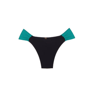 Calcinha de Biquíni Drapeada, Aviva, Bi-Color Preto e Verde Esmeralda da Lili Sampedro