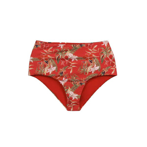 Calcinha Marly Modelo Hot Pants com Cintura Bem Alta e um Corte confortável, na Estampa Flores Vermelhas da Lili Sampedro, uma estampa com Kit Família Completo