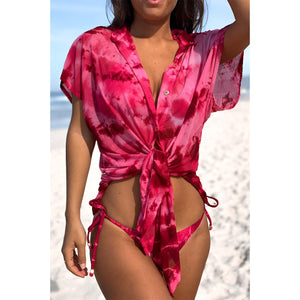 Camisa Alex Saída de Praia de Tule Tie Dye Marsala da Lili Sampedro Moda Praia