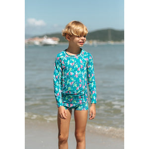 Camiseta Infantil de Praia de Lycra com Proteção UV Estampada Cavalo Marinho Unisex da Lili Sampedro