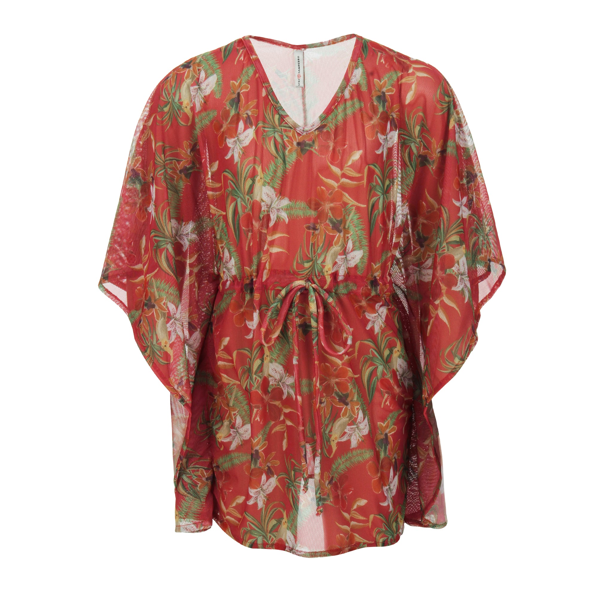Kaftan Infantil Saída de Praia Infantil Estampado Flores Vermelhas da Lili Sampedro