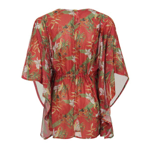 Kaftan Infantil Saída de Praia Infantil Estampado Flores Vermelhas da Lili Sampedro