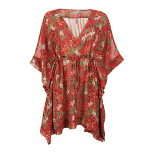 Saída de Praia Lili Sampedro Kaftan Nathy Estampada Flores Vermelhas, uma Estampa com Kit Família para a Família Toda