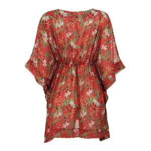 Saída de Praia Lili Sampedro Kaftan Nathy Estampada Flores Vermelhas, uma Estampa com Kit Família para a Família Toda