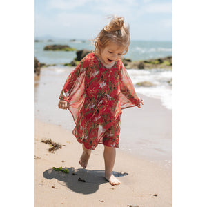 Kaftan Infantil Saída de Praia Infantil Estampado Flores Vermelhas da Lili Sampedro