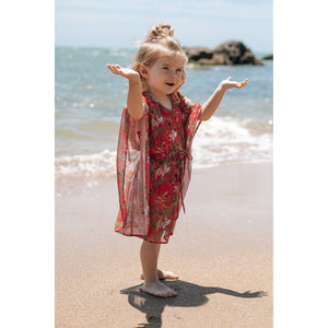 Kaftan Infantil Saída de Praia Infantil Estampado Flores Vermelhas da Lili Sampedro