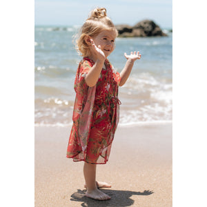 Kaftan Infantil Saída de Praia Infantil Estampado Flores Vermelhas da Lili Sampedro