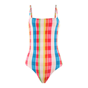Maio Chloe na estampa Xadrez da Collab Charada Conceito e Lili Sampedro Moda Praia Brasileira