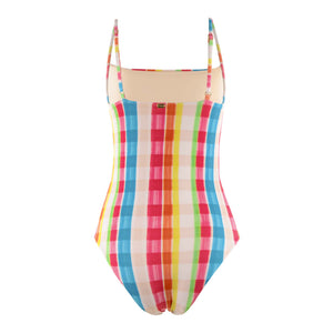 Maio Chloe na estampa Xadrez da Collab Charada Conceito e Lili Sampedro Moda Praia Brasileira