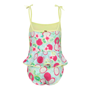 Maio Infantil Feminino com Babadinhos para Praia na Estampa Kiwi e Pitaya da Lili Sampedro