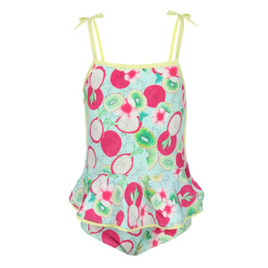 Maio Infantil Feminino com Babadinhos para Praia na Estampa Kiwi e Pitaya da Lili Sampedro