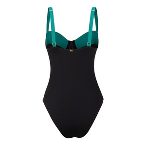 Maio Estruturado, modelo sutia, bi-color Preto e Verde Esmeralda Lili Sampedro Moda Praia
