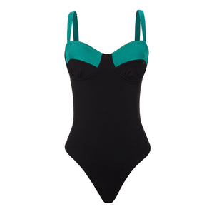 Maio Estruturado, modelo sutia, bi-color Preto e Verde Esmeralda Lili Sampedro Moda Praia