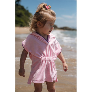Roupao Infantil Atoalhado, na cor Rosa, com detalhes em Roxo, Infantil Feminino, Moda Praia Lili Sampedro