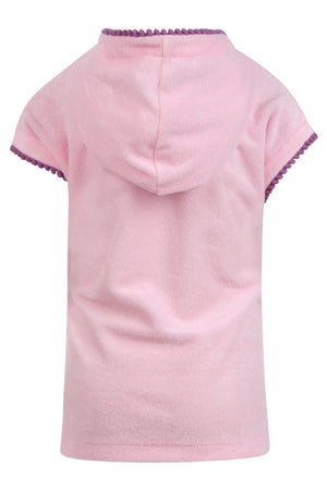 Roupao Infantil Atoalhado, na cor Rosa, com detalhes em Roxo, Infantil Feminino, Moda Praia Lili Sampedro