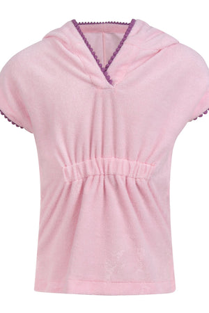 Roupao Infantil Atoalhado, na cor Rosa, com detalhes em Roxo, Infantil Feminino, Moda Praia Lili Sampedro